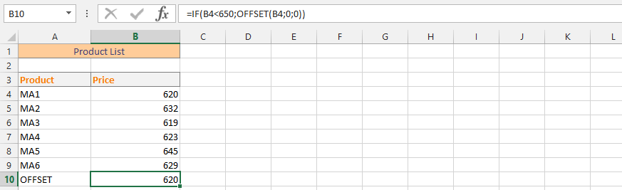 IF and OFFSET Functions for Product List